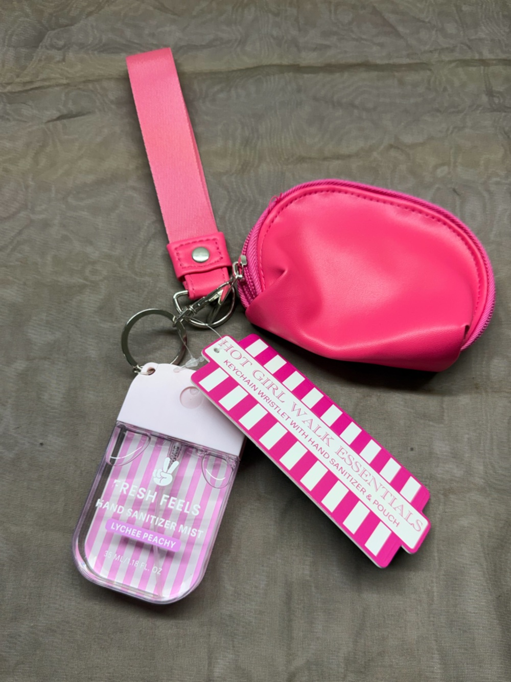 Hot Pink Keychain Coin Pouch with Hand Sanitizer Holder